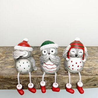 Uilen Horen/Zien/Zwijgen Kerstdecoratie set 3