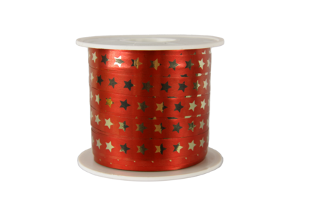 Krullint Christmas Stars - Rood/goud&nbsp;10mm/per 2 meter