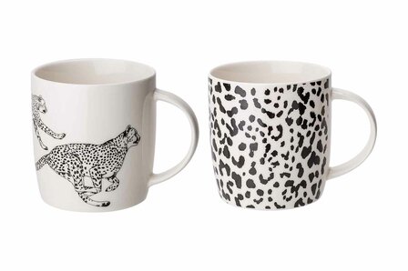 Mokken met luipaard&nbsp;print en luipaard &nbsp;set 2 zwart wit.