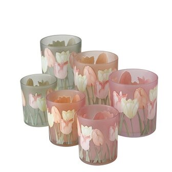 Theelichthouder glas Tulpen-2 delige set groot en klein /&nbsp;3 assorti&nbsp;