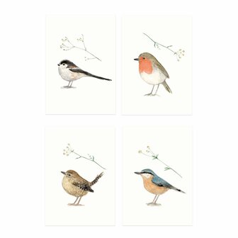 Mini kaartjes Birds with flower  (set 8)