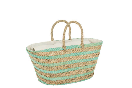 Strandtas Kort Handvatten Horizontale Strepen Jute Naturel/Blauw&nbsp;