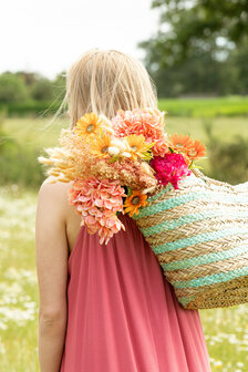 Strandtas Kort Handvatten Horizontale Strepen Jute Naturel/Blauw&nbsp;