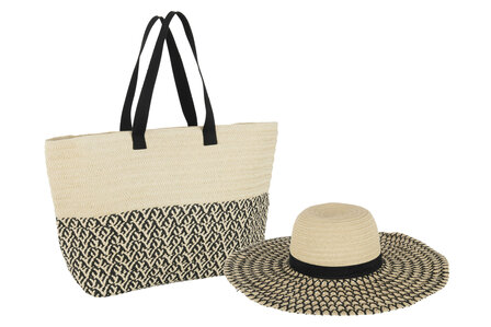 Strandtas &amp; Hoed Set 2 / Beige Zwart J-Line