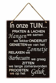 Tekstbord In onze tuin...zwart 30x40cm