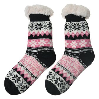Huissokken one size Zwart/Roze Sneeuwvlok 36-41 Kerstsokken.