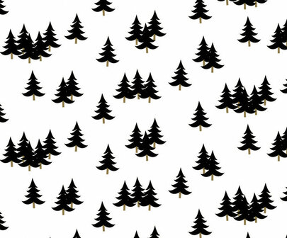 Inpakpapier 1&nbsp;meter&nbsp;Zwart /Wit Kerstbomen