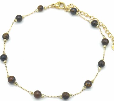 Enkelbandje - Kralen -Tiger Eye RVS goud