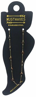 Enkelbandje - Kralen -Tiger Eye RVS goud