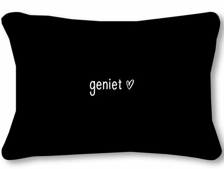 Buitenkussen  &#039;Geniet&#039; met hartjes&#039; voor en achterkant  &ndash; 60x40cm 