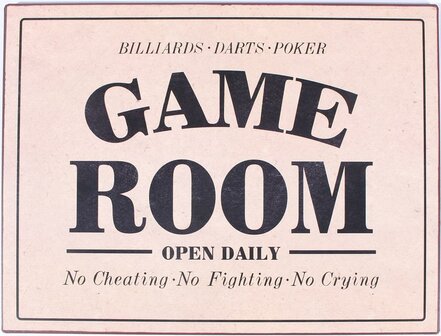 Tekstbord GAME ROOM 26,5 cm. metaal
