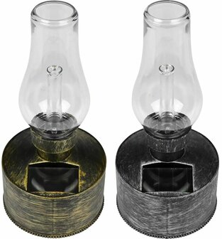 LED olielamp solar met flame effect 10x10x21cm 2 assortie