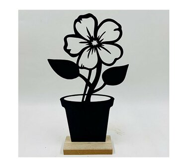 Bloem in pot zwart metaal 27cm.