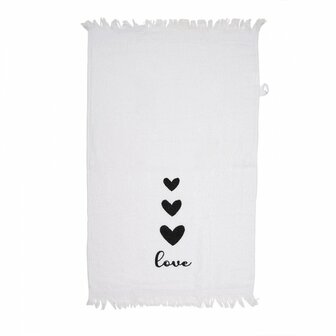 GASTENDOEKJE 40*66 CM WIT ZWART HARTJES LOVE