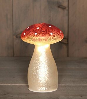 PADDENSTOEL GLAS LED MET TIMER H15CM WIT MET RODE STIPPEN