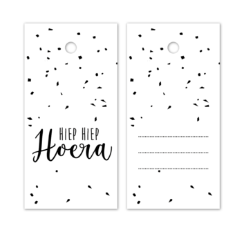 Cadeaukaartjes 4 stuks Hiep Hoera Wit-Zwart