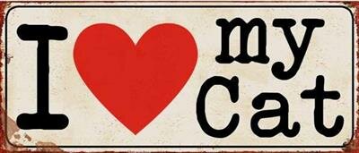 Tekstbord &#039; I love my cat&#039; metaal