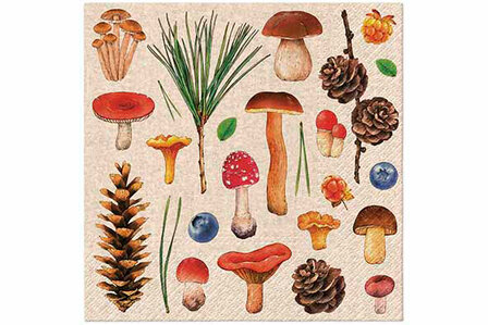 SERVETTEN WOODLAND PADDENSTOEL 33X33CM SET20