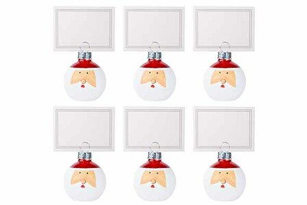 Kaarthouder/naambordje/menukaart SANTA Kerstbal vorm H9cm