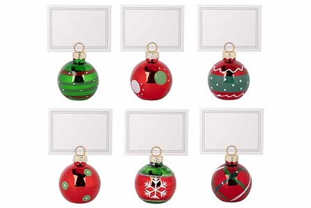 Menukaarthouder/naambordje XMAS Kerstbal vorm H9cm