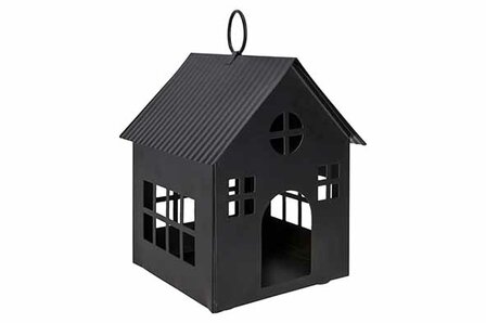 Huis theelichthouder metaal zwart