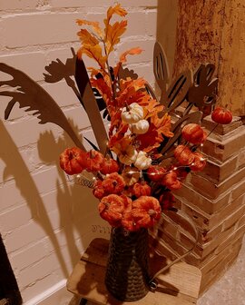 Pompoen kunsttak Oranje 10x4x50cm.