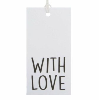 Cadeaukaartje With Love wit zwart met koord
