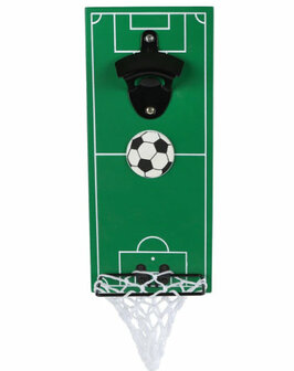 Bieropener &quot;Voetbal&quot; groen met inklap netje 12x28x7cm