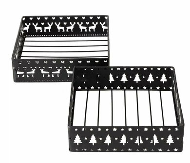 Servethouder zwart metaal met kerstdecor