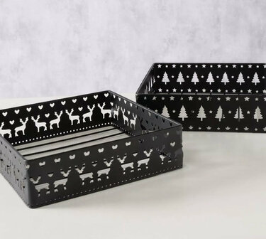 Servethouder zwart metaal met kerstdecor