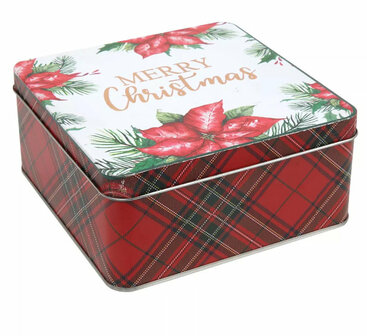 Kado blik - Merry Christmas / kerst bloem goud 15x15x7cm