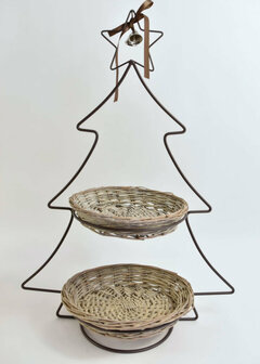 Kerstboom etagere met rietplateau&#039;s 45x28x63cm antiek