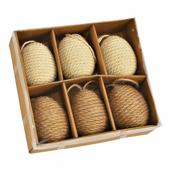 Paaseieren set van 6, bruin/wit 6x7x6cm