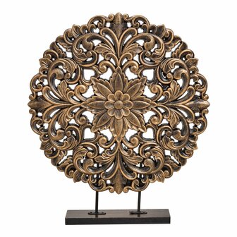Ornament Bloem&nbsp;zwart goud H45cm /&nbsp;Paneel rond, op voet, voor vensterbank