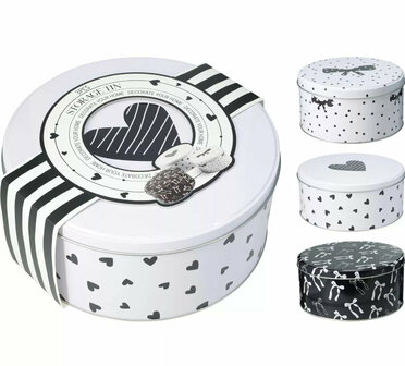 Koektrommels set van 3 stuks Hartjes / Stippen en strikjes voorraadblik