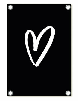 Tuinposter zwart met hart &ndash; buitenposter 