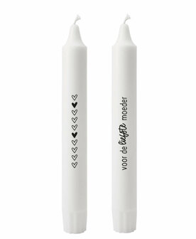 2 dinerkaarsen met tekst - 'Voor de liefste moeder'