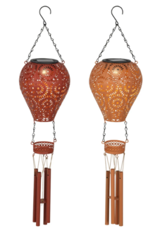 Solar Luchtballon met windgong metaal terra