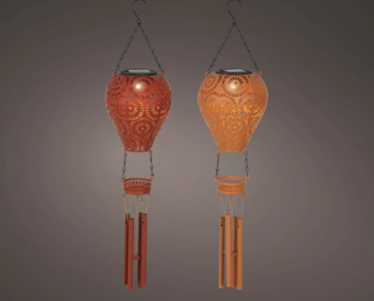 Solar Luchtballon met windgong metaal terra