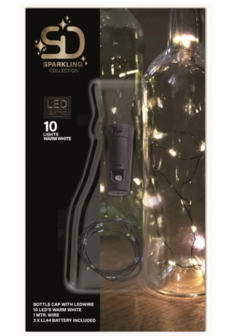 FLESSENDOP ZWART 10LED 1MTR ZWART DRAAD WARM WIT