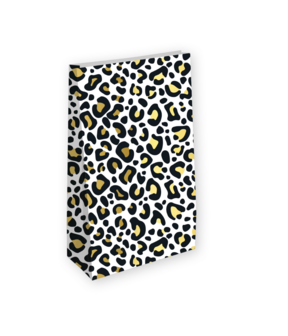 Cadeau zakje Leopard white/black+gold 14+8x26cm set 2