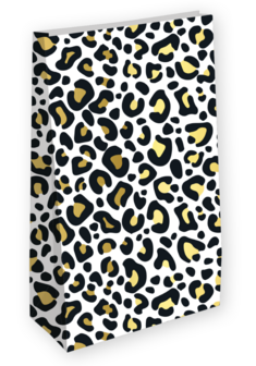Cadeau zakje Leopard white/black+gold 14+8x26cm set 2