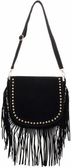 Tas met franjes en studs 30x27 cm zwart