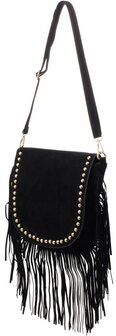 Tas met franjes en studs 30x27 cm zwart