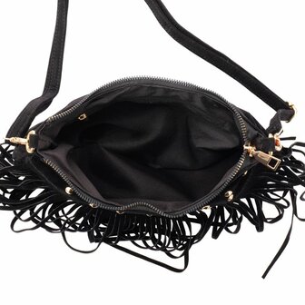 Tas met franjes en studs 28x19cm zwart