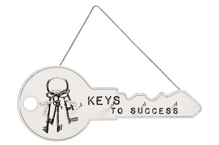 Sleutelrek &quot;Keys to success&quot;&nbsp; Wit Zwart met 4 haakjes |