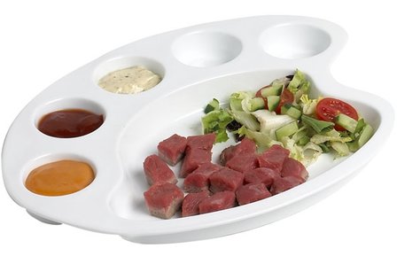 FONDUE/GOURMET BORD DIP SERVEERSCHAAL SCHILDERSPALET WIT