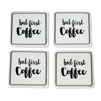 Onderzetter van&nbsp;polyresin | ZWART WIT | Coffee | set 4 stuks