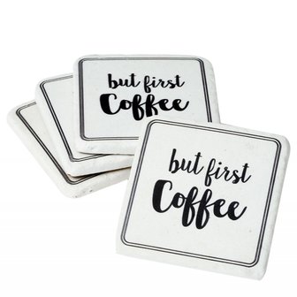 Onderzetter van&nbsp;polyresin | ZWART WIT | Coffee | set 4 stuks