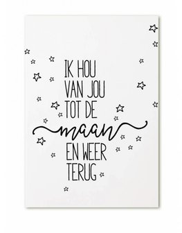 Kaart &quot;Ik hou van jou tot de maan en weer terug&quot;